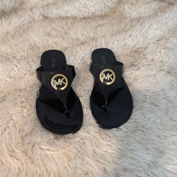 Michael Kors Black and Gold Slide Sandals - Picture 2 of 5